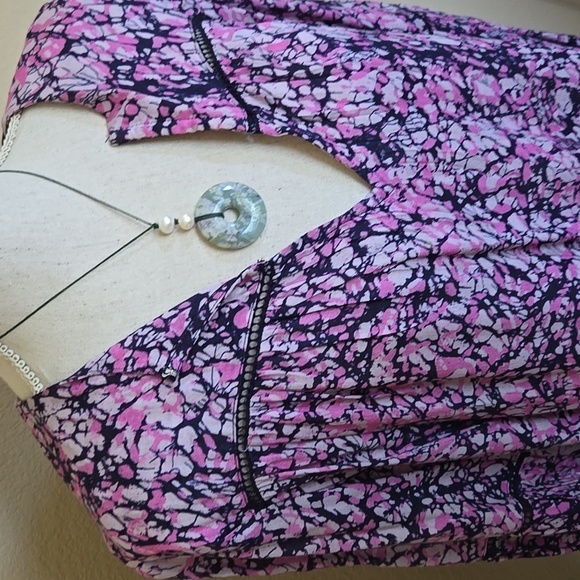 Anthropologie Love The Label Heloise Peasant Blouse Print Pink / Navy - M - Picture 5 of 14